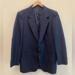 Vintage Yves Saint Laurent Mens Pinstripe Navy Blazer Business Casual Luxury